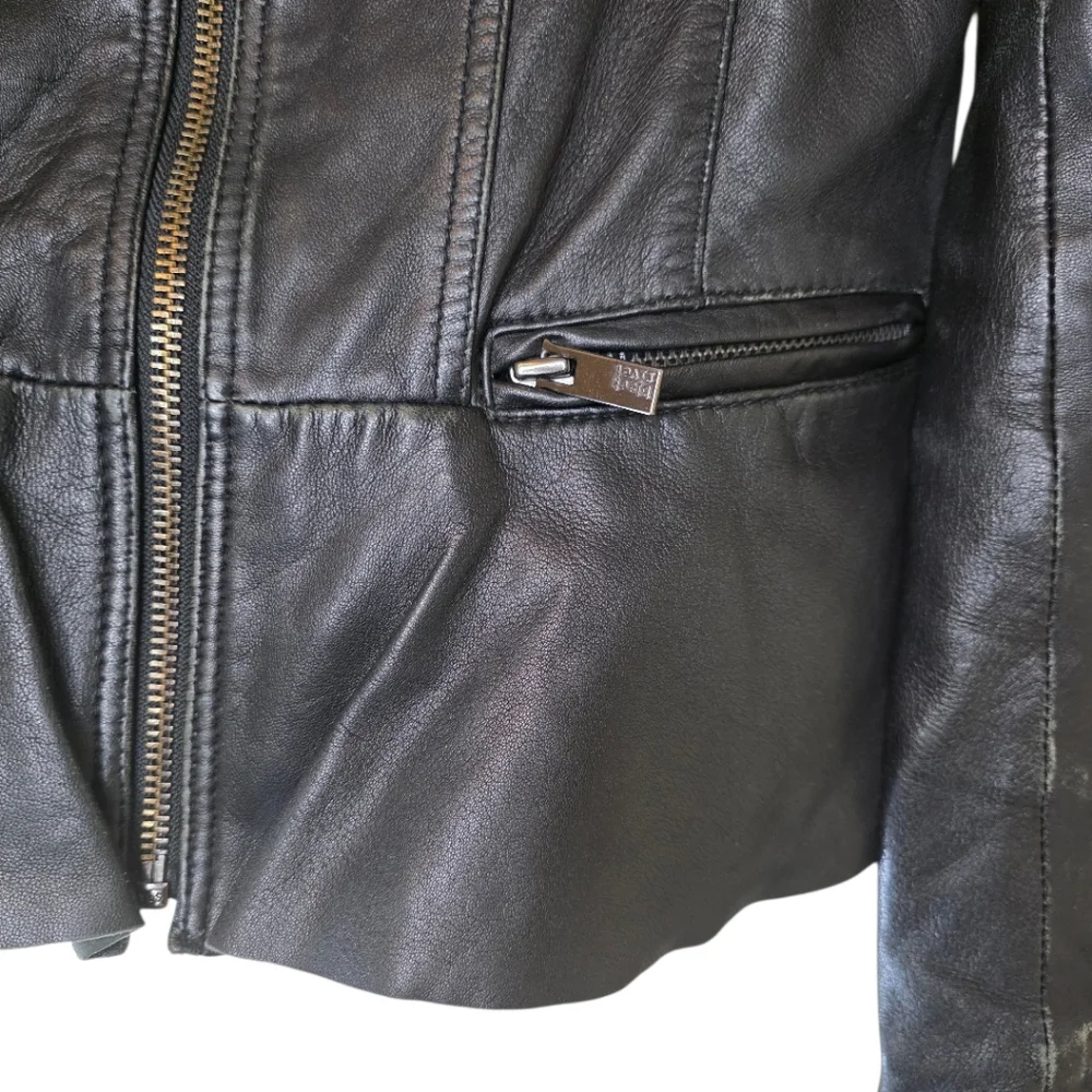 BLACK RIVET Black Leather Jacket Tailored Peplum - Size Small - Picture 7 of 11